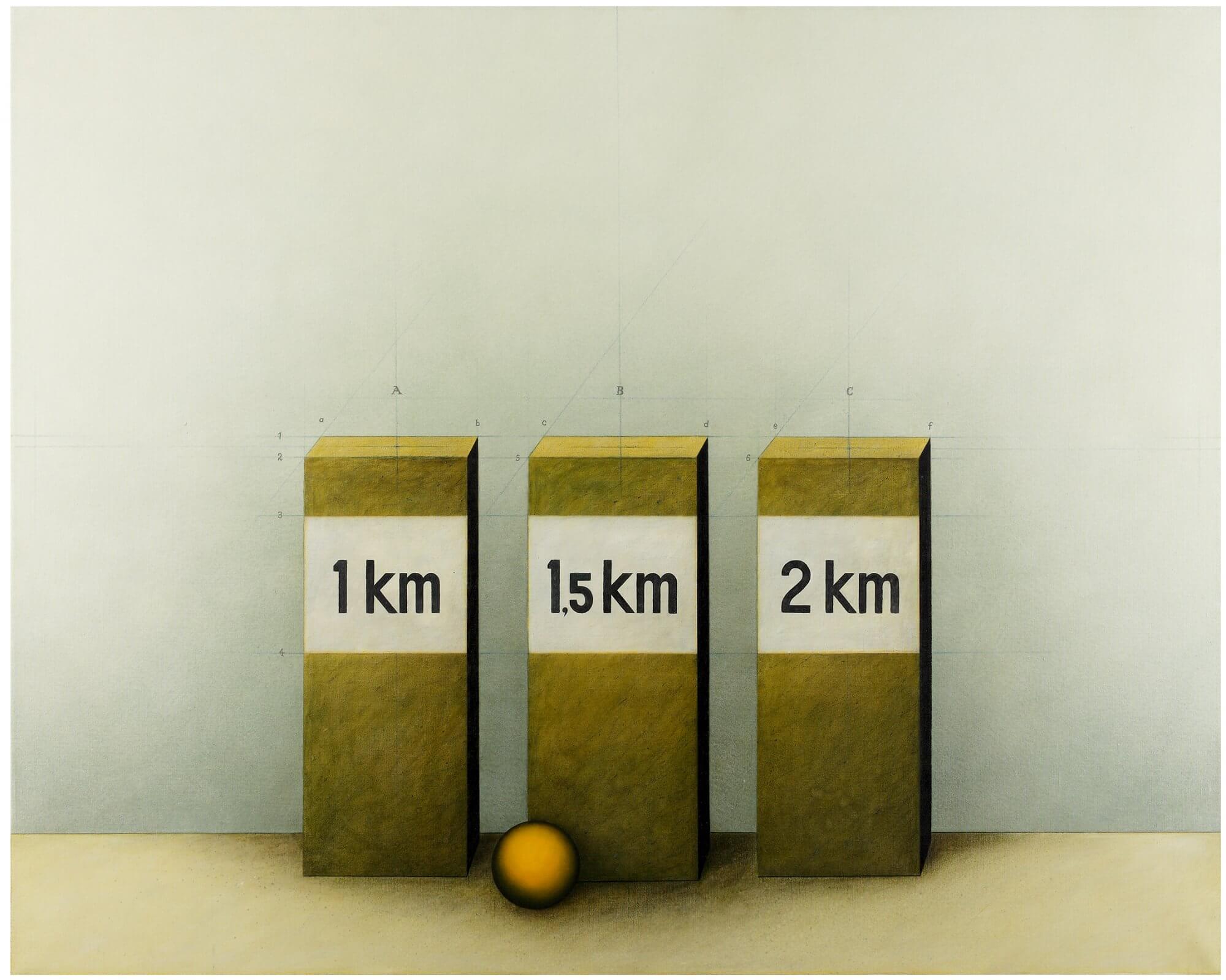 Drei Kilometersteine